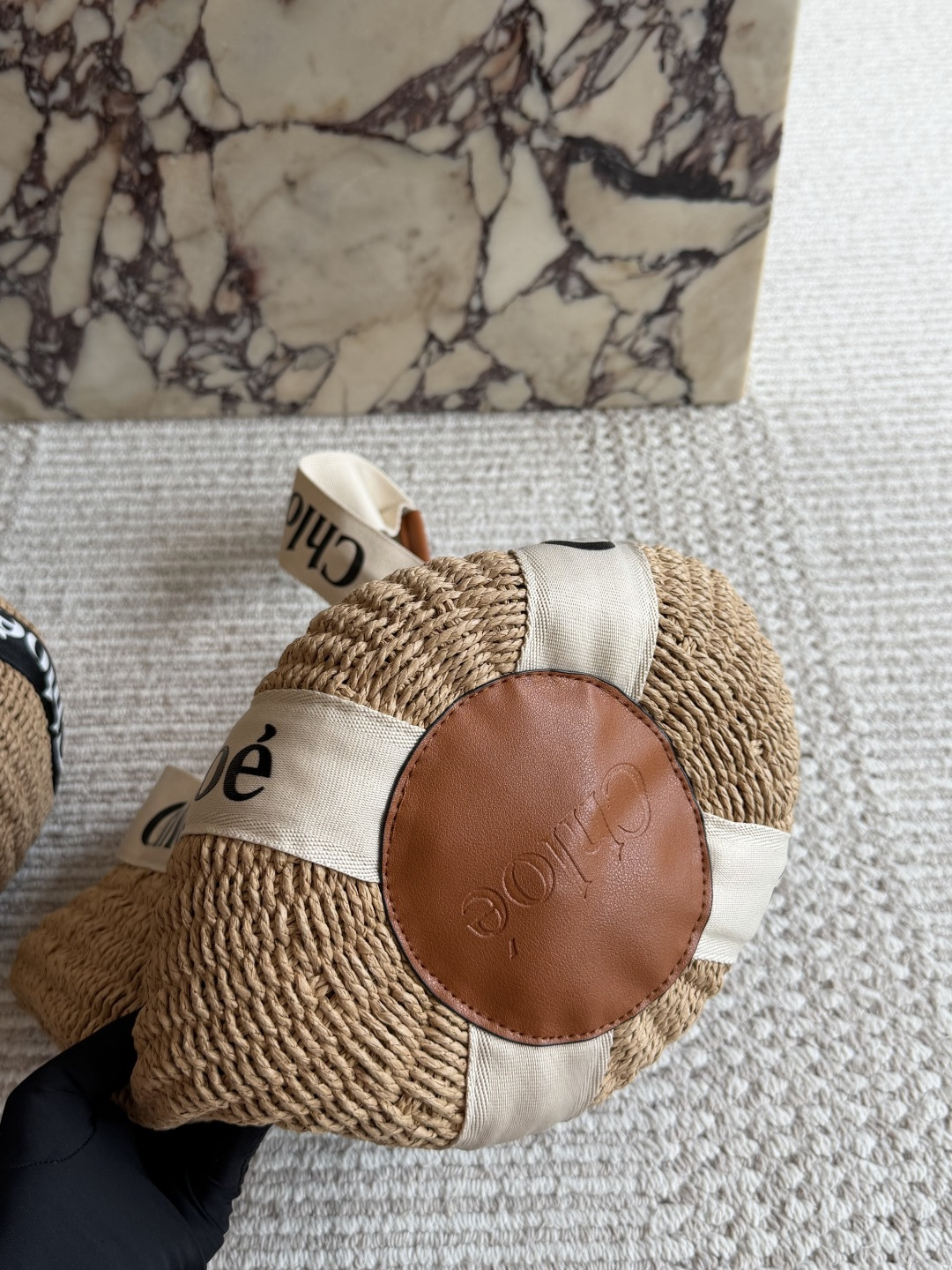 Chloe Logo Woven Basket Tote with Leather Strap 25cm view