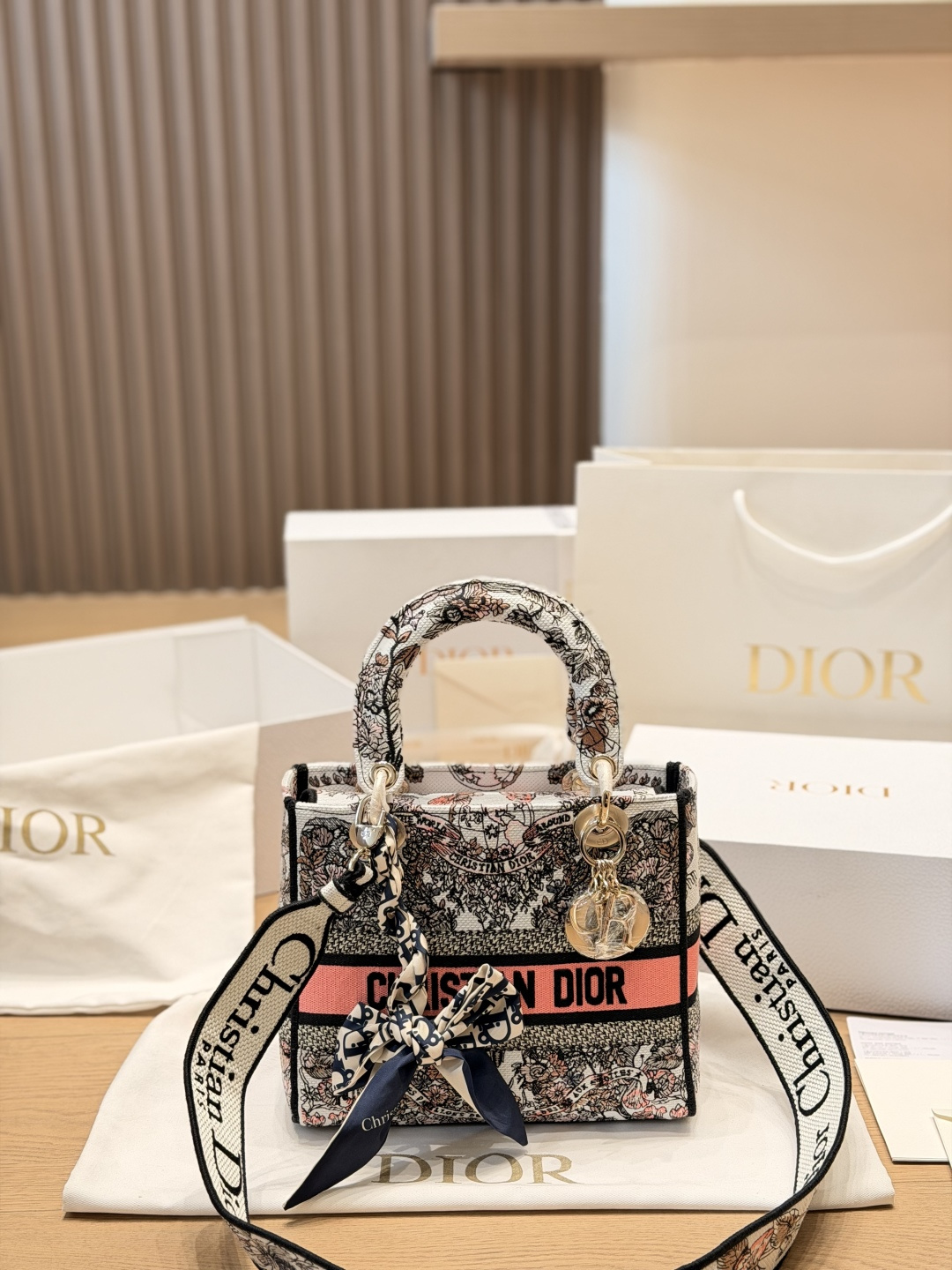 Dior Lady D-Lite Embroidered Flap Bag 24cm view