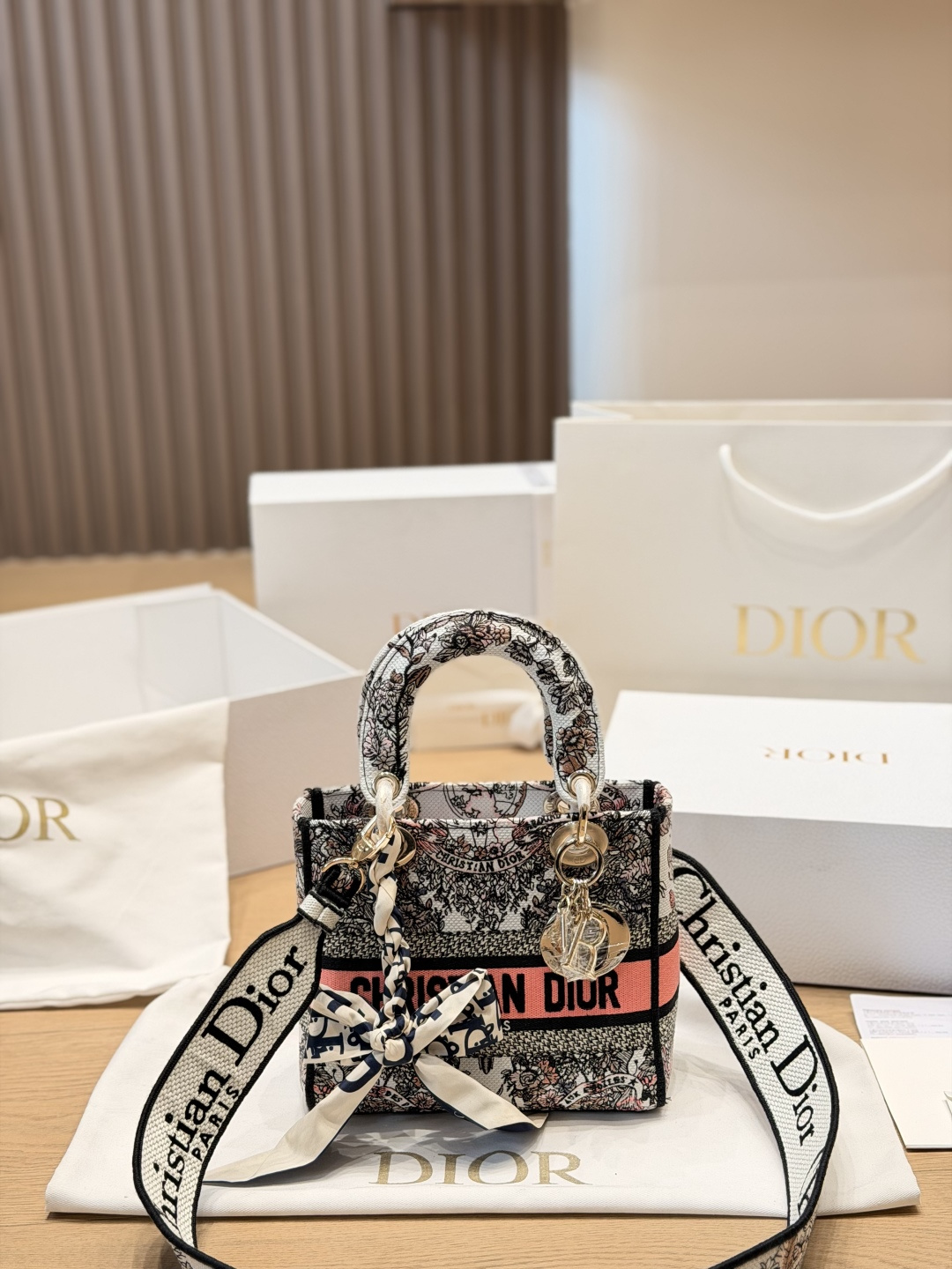 Dior Lady D-Lite Embroidered Flap Bag 24cm view