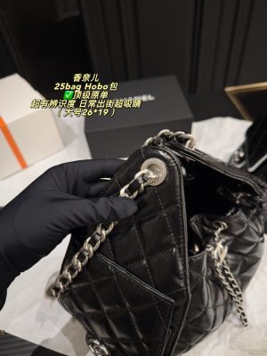 Chanel 25C Hobo Bag Black Wax Leather Chain Large 26x19 view 5
