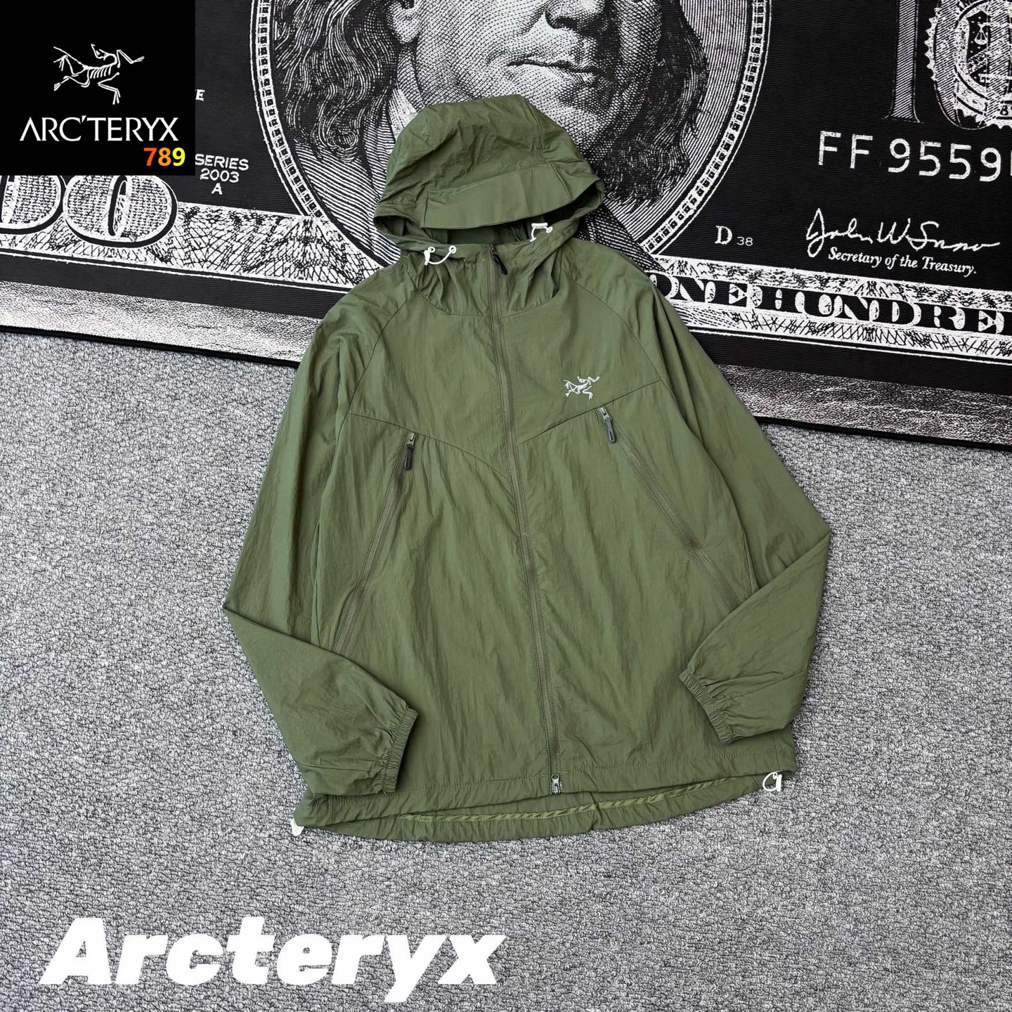 Arc'teryx Ultralight Hooded Sun-Protection Shell Jacket Black / Olive / Off-White view