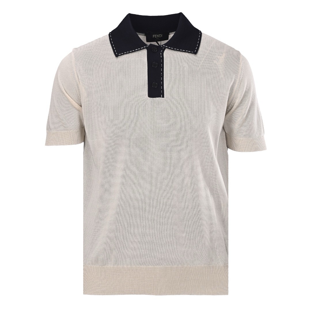 Fendi FF Contrast-Stitch Jacquard Knit Polo Shirt