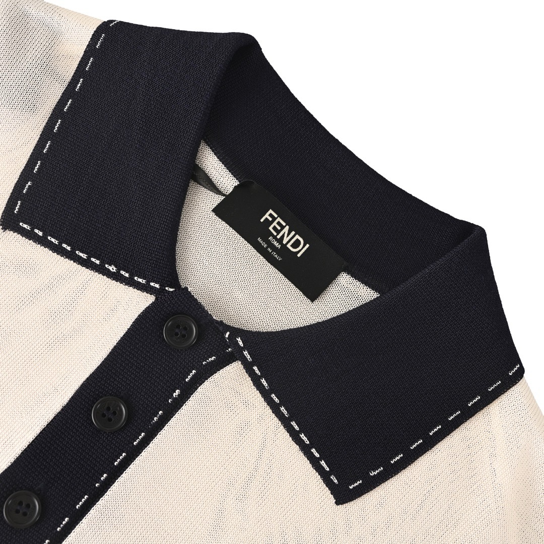 Fendi FF Contrast-Stitch Jacquard Knit Polo Shirt view