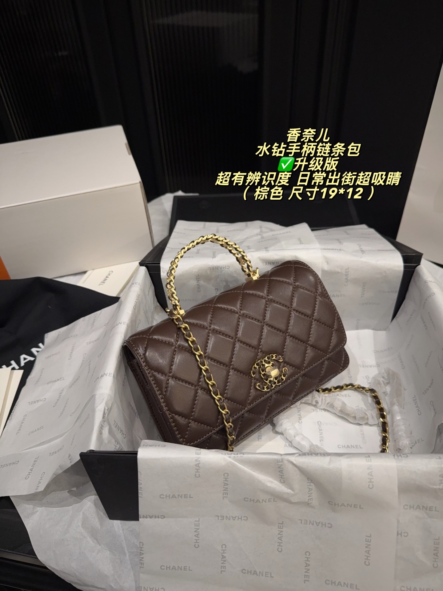 Chanel Chain Handle Bag Quilted Leather Cutout Handle 19x12 view