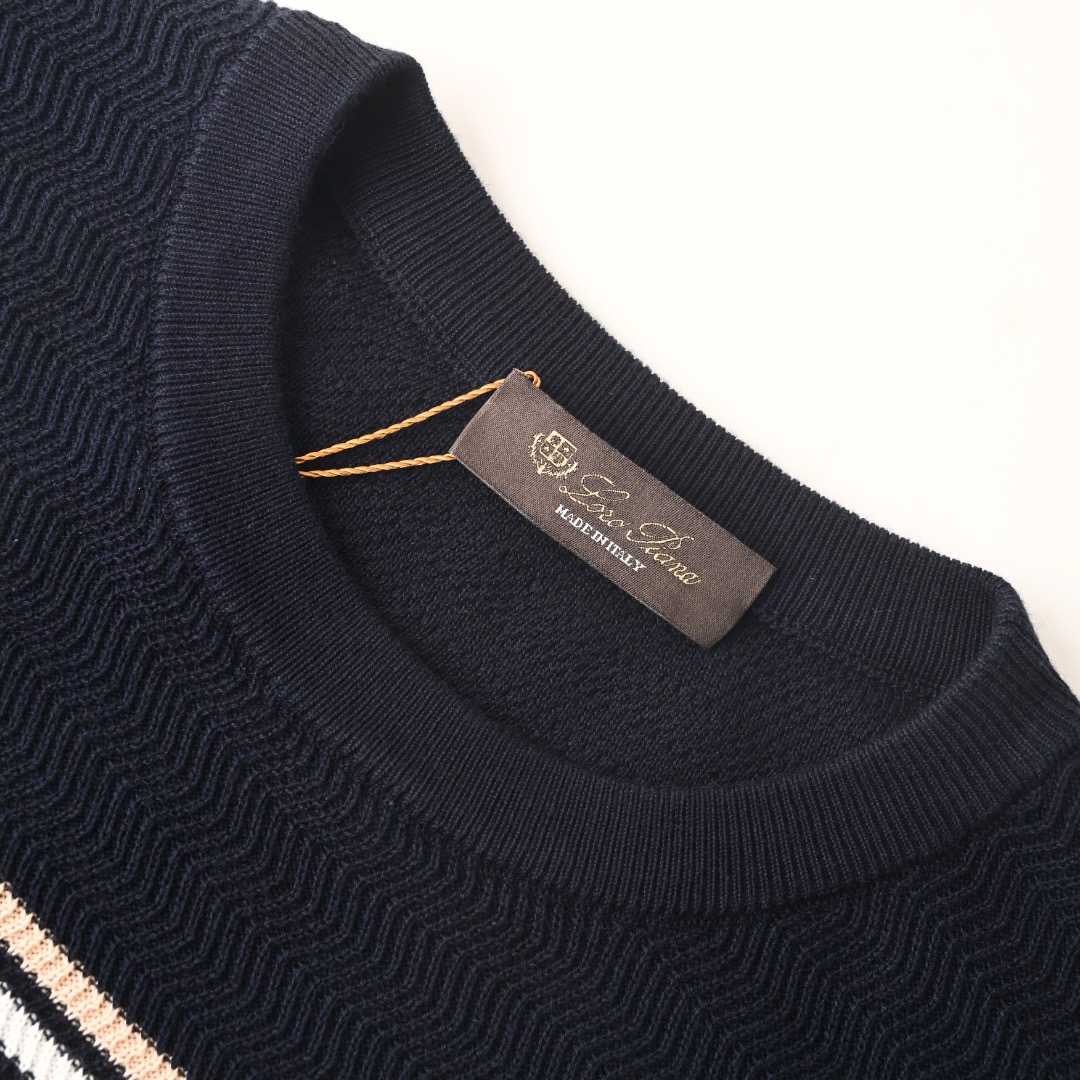 Loro Piana Striped Wool-Lyocell Knit T-Shirt Navy view