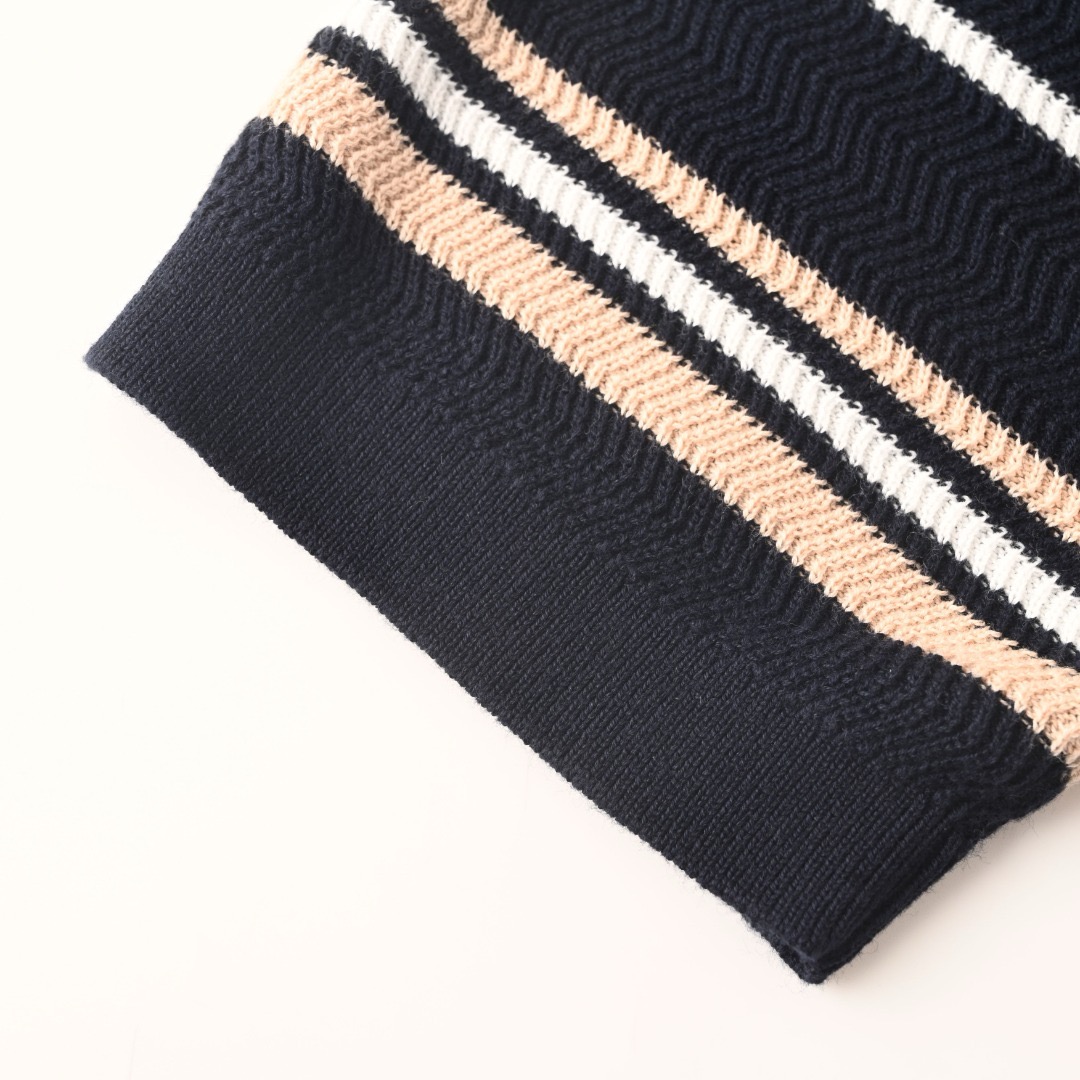 Loro Piana Striped Wool-Lyocell Knit T-Shirt Navy view