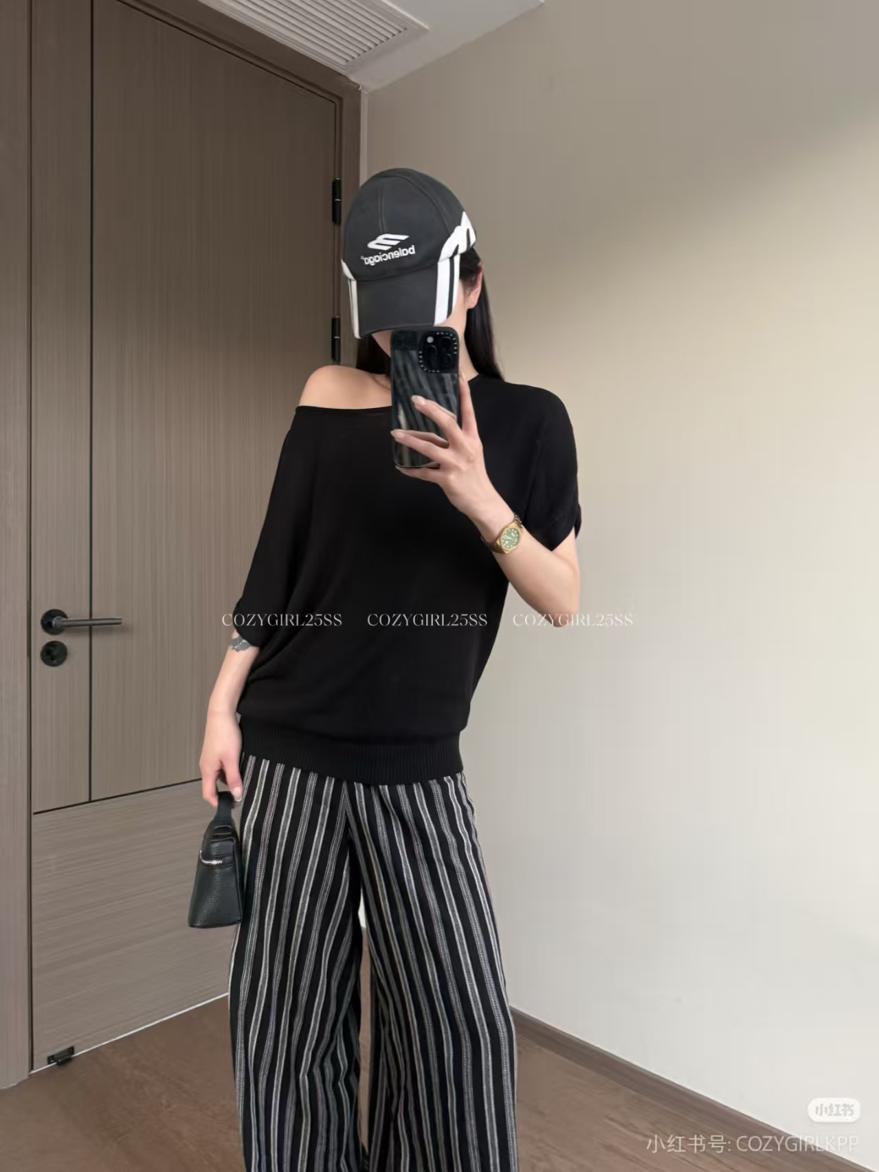 Balenciaga BLCG 2026 3B Logo Black-White Double-Stripe Soft Baseball Cap view