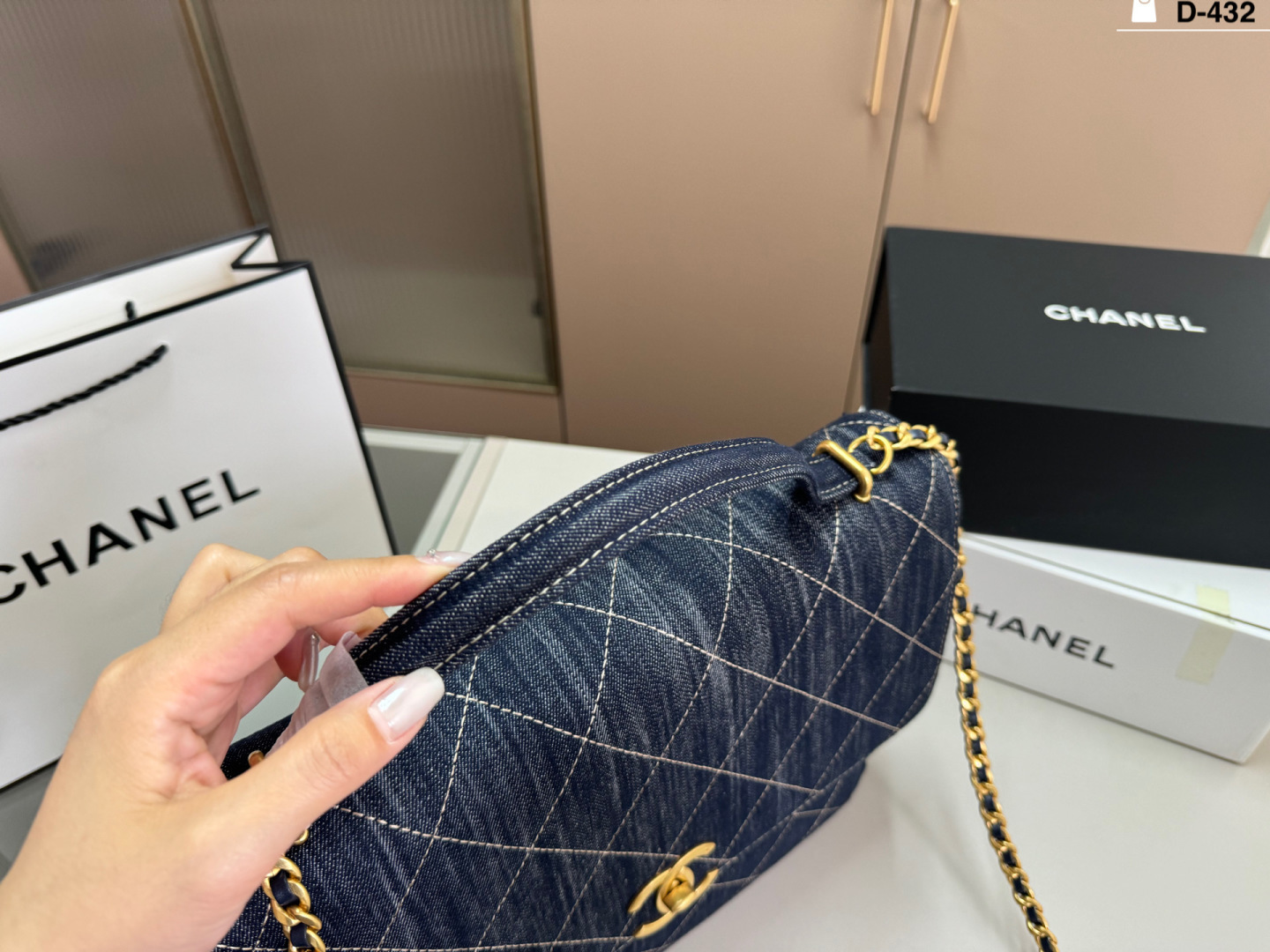 Chanel Coco Handle Quilted Denim Top Handle Bag view