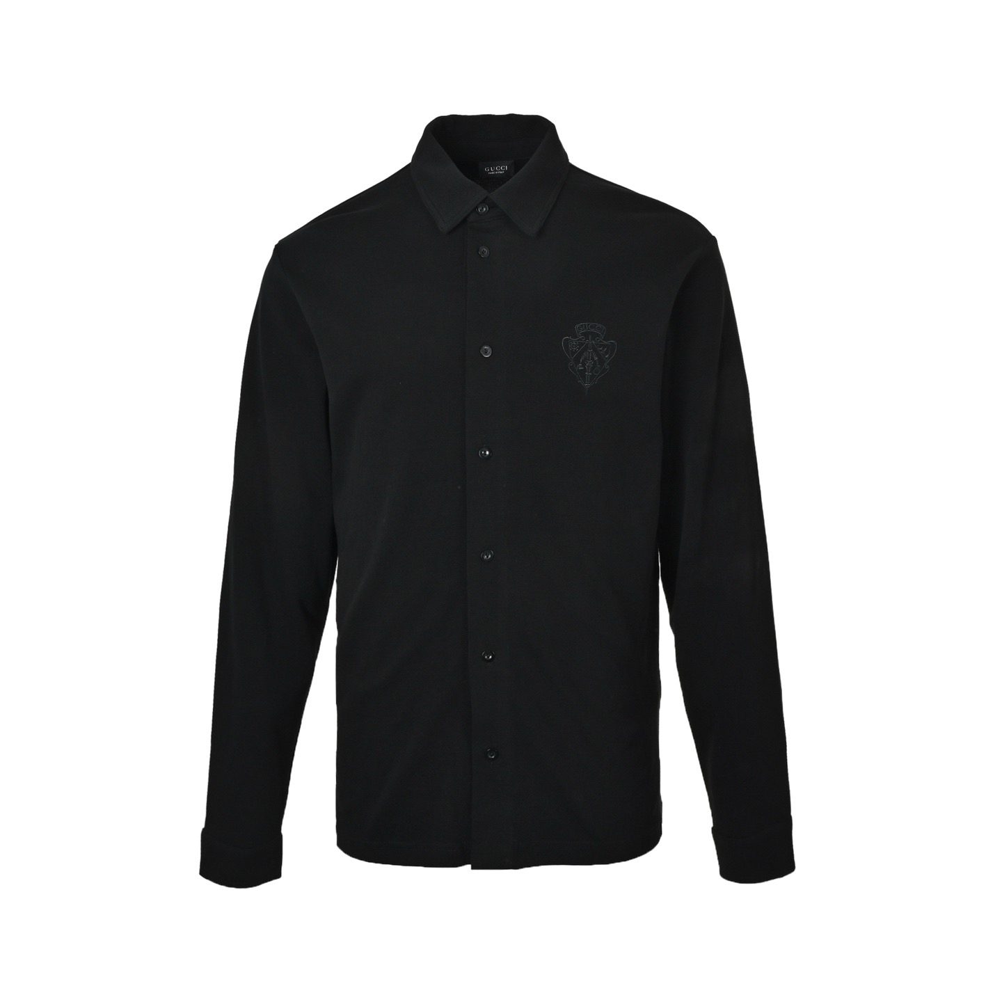 Gucci Shield New Emblem Embroidered Pique Cotton Long-Sleeve Shirt