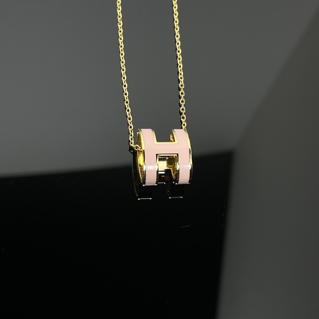 Hermes H Logo Necklace Large Pink (1-023) view