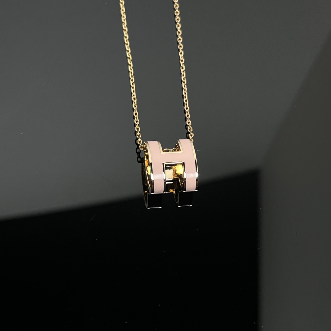 Hermes H Logo Necklace Large Pink (1-023) view