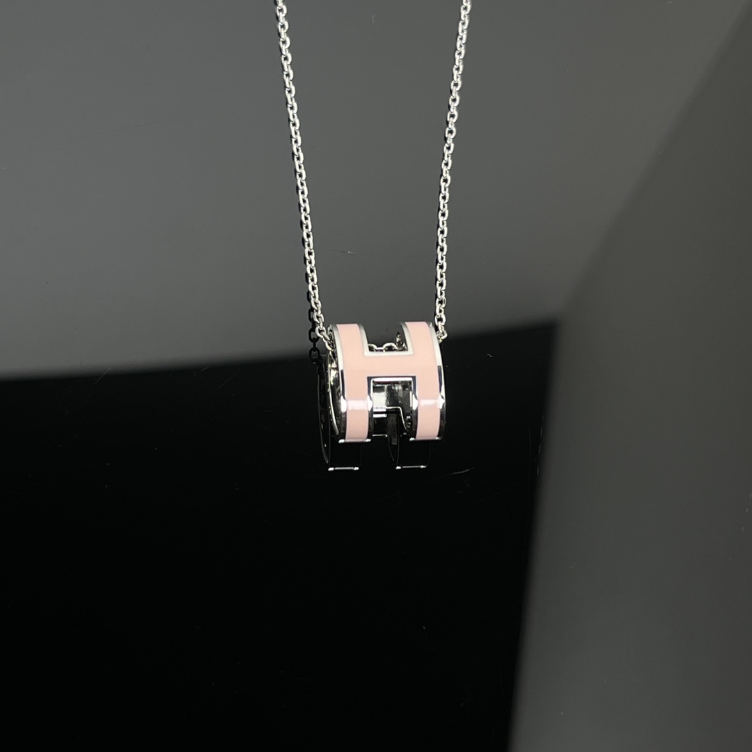Hermes H Logo Necklace Large Pink (1-023) view