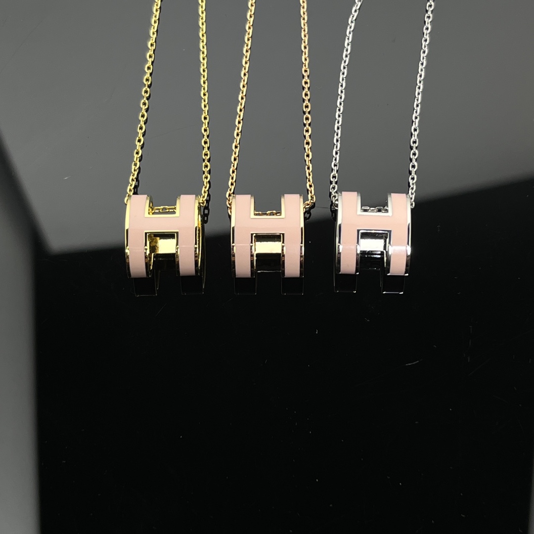 Hermes H Logo Necklace Large Pink (1-023) view