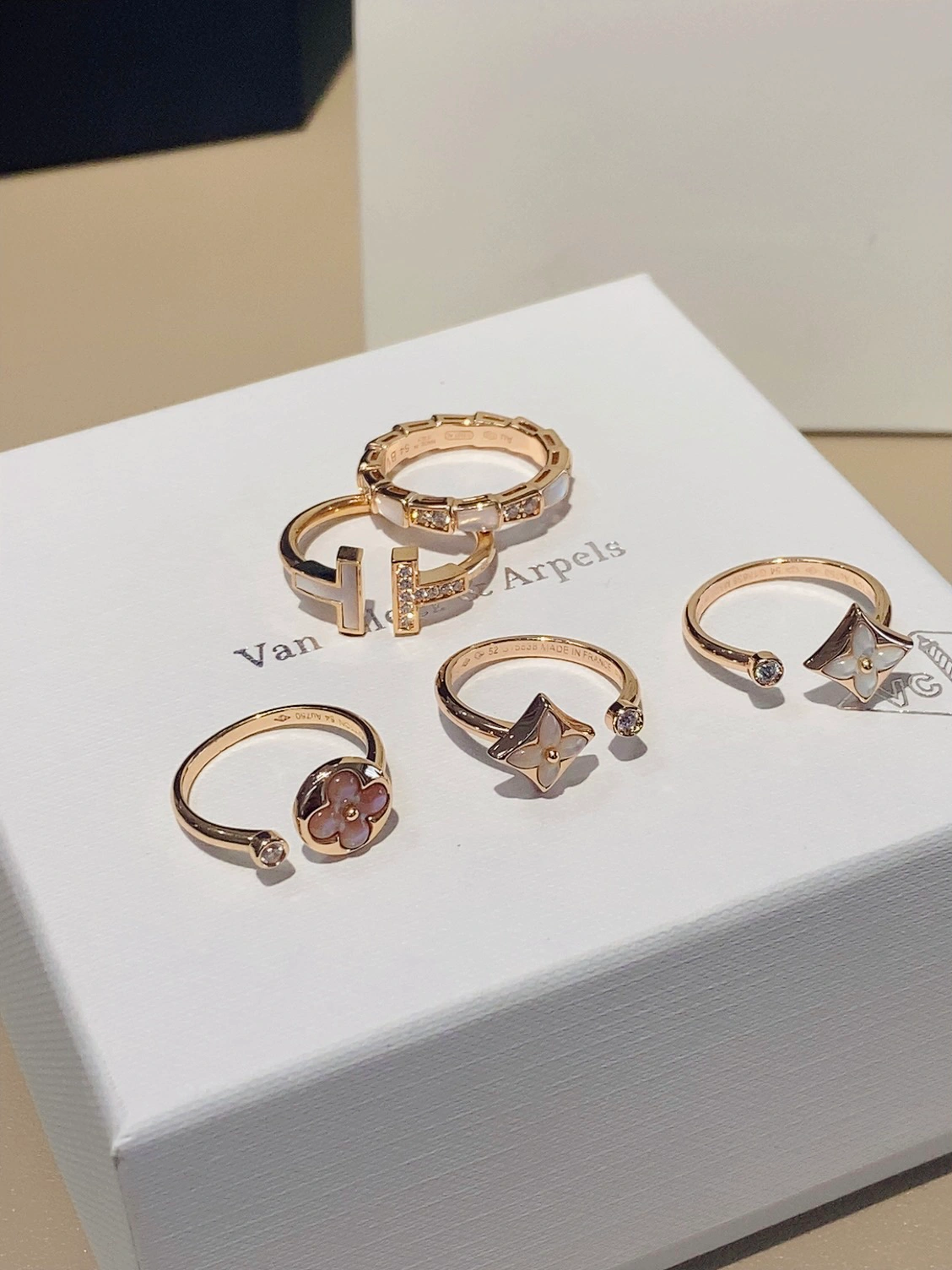 Luxury Designer Ring Set - Rose Gold & Mother-of-Pearl view
