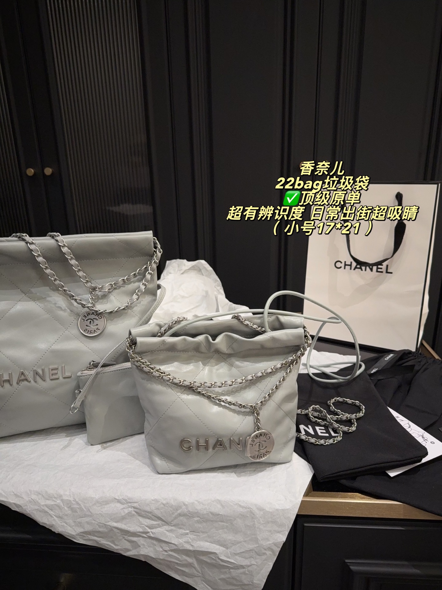 Chanel 22 Bag Light Grey Quilted view