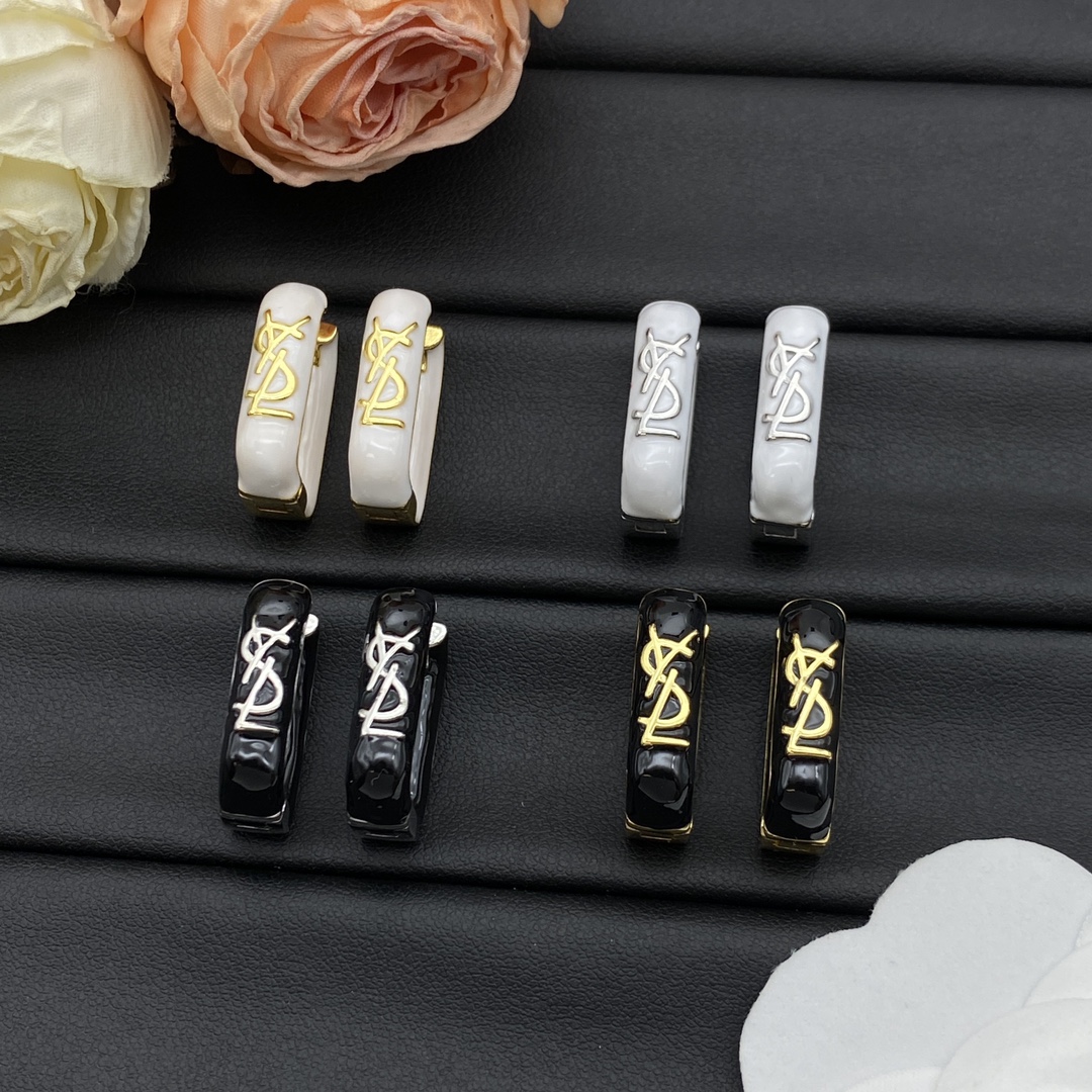 Yves Saint Laurent YSL Logo Stud Earrings Classic