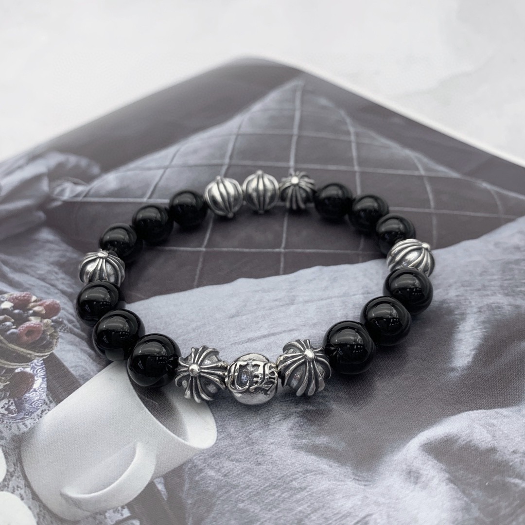 Chrome Hearts Obsidian Cross Bead Bracelet