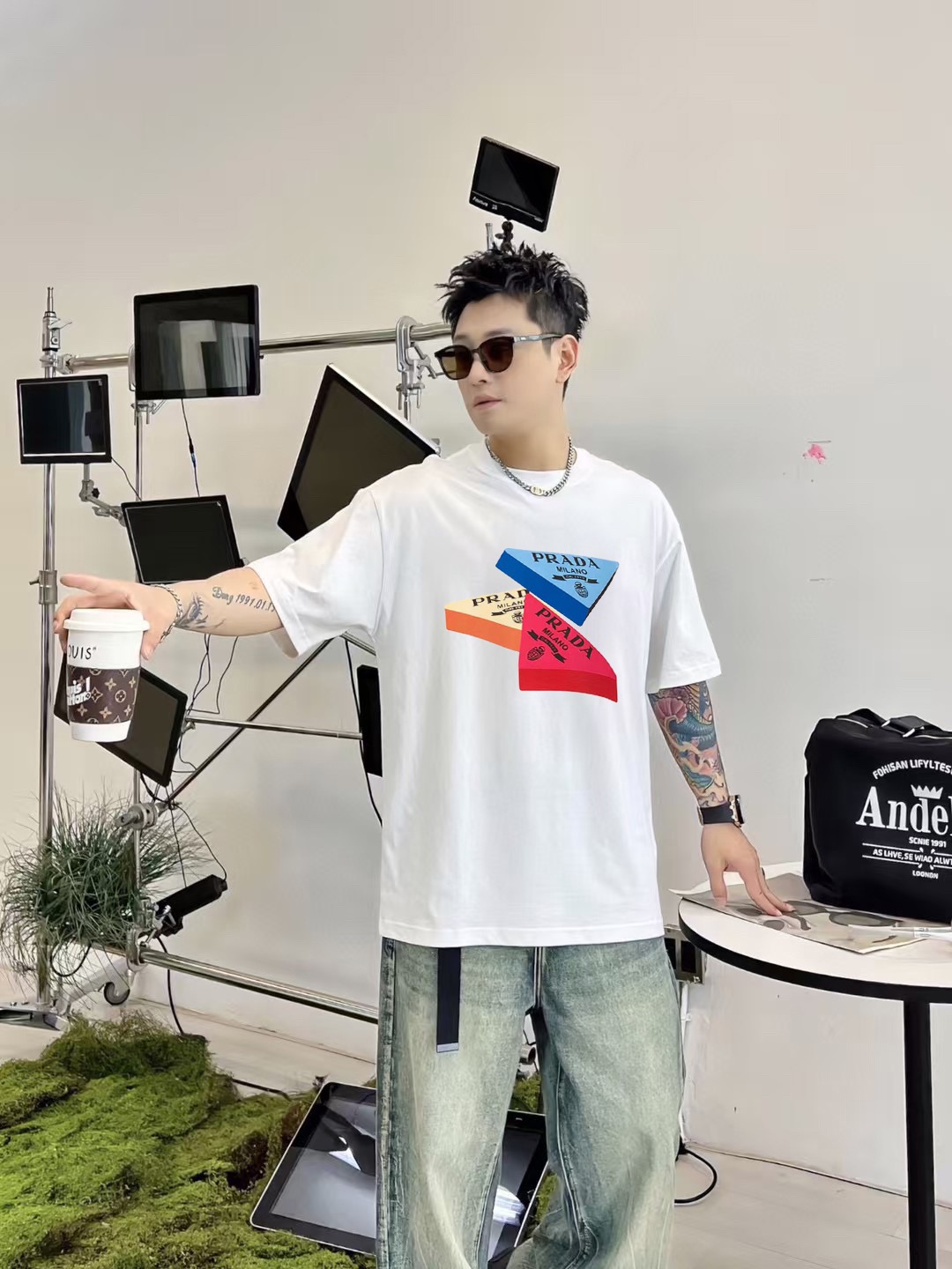 Prada 3D Triangle Logo Short-Sleeve Tee view